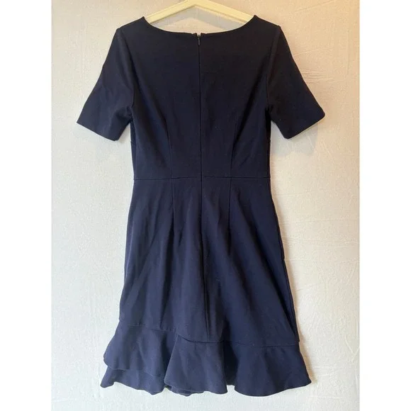 Diane von Furstenberg Navy Blue Ruffle Hem Short Sleeve Sheath Dress Size 4 - Picture 9 of 10